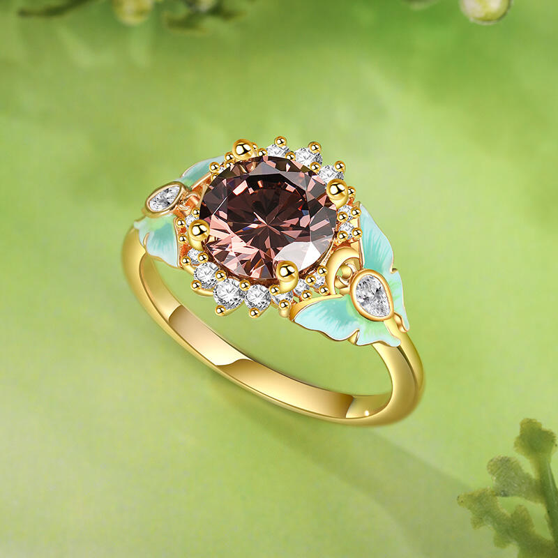 Jeulia Mystical Wings Luna Moth Actias Esmalte Halo Corte Redondo Plata Esterlina Anillo