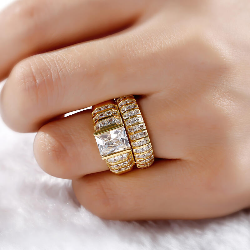 Jeulia Thick Radiant Cut Sterling Silver Ring Set