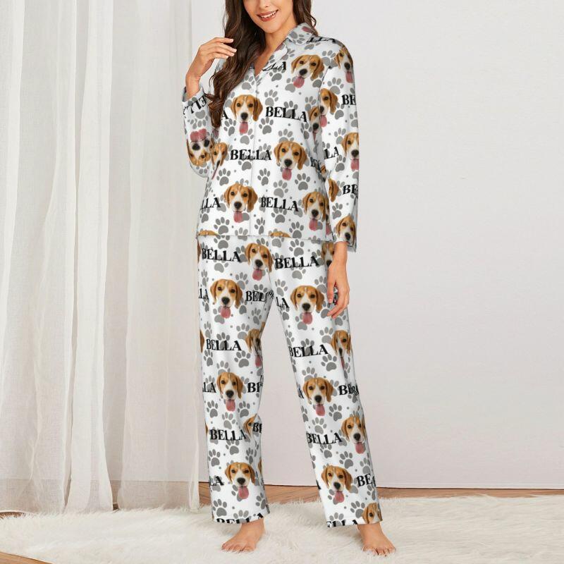Pyjama personnalisé avec photo et nom d'animal de compagnie personnalisés et jolis motifs d'empreintes de pattes, cadeau pour les amoureux des animaux