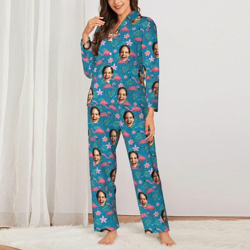 Personalized Pajamas Custom Photo Flamingo Floral Pattern Artistic Design Creative Gift for Family