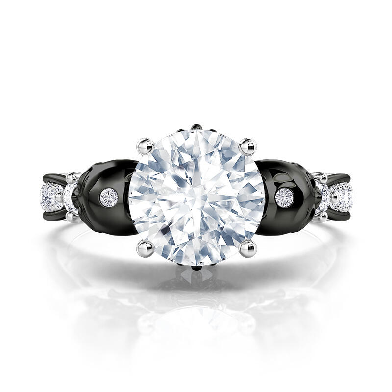 Jeulia Black Skull Rose Wedding Ring Sterling Silver