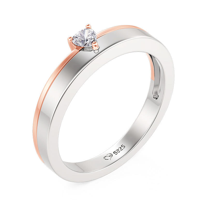 Jeulia Anillo de Boda para Mujer con Corazón Bicolor en Plata de Ley