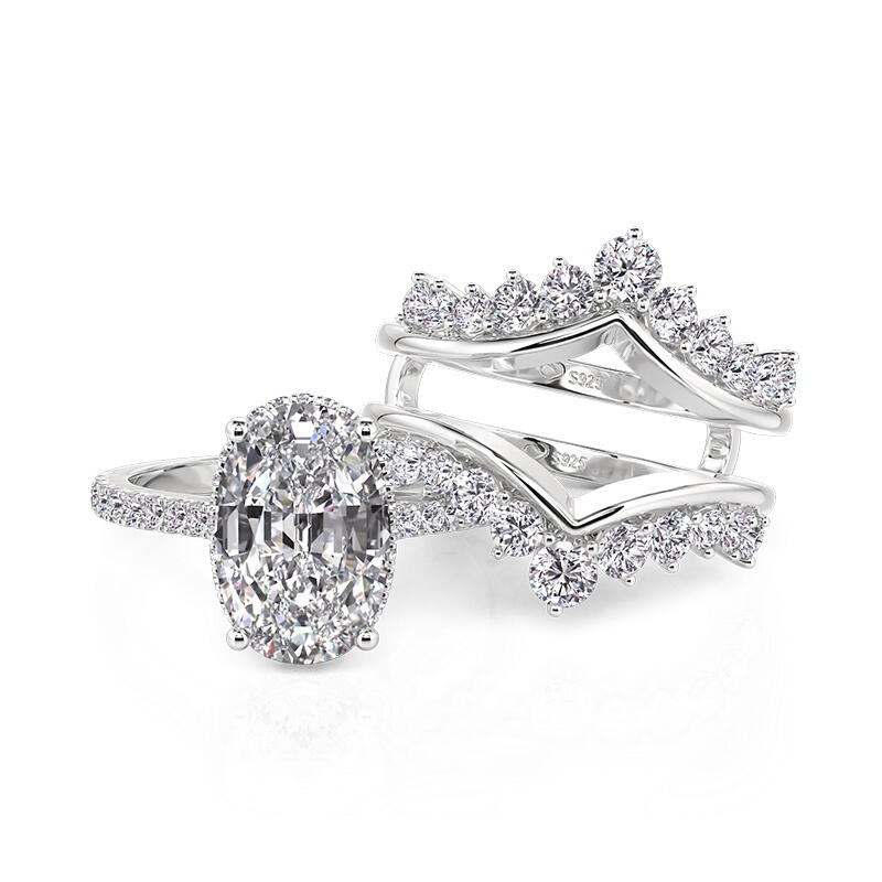 Jeulia Gorgeous Twist Inset Oval Puzzle Ring Set 2PCS