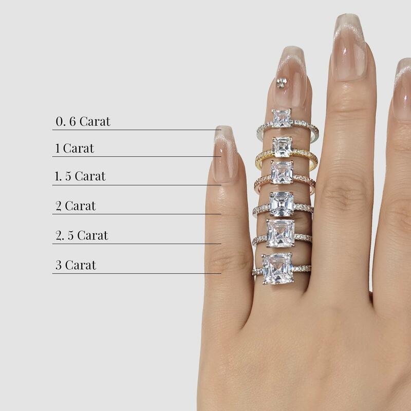 "Meine Königin" 2 Karat Asscher-Schliff Seitenstein-Verlobungsring