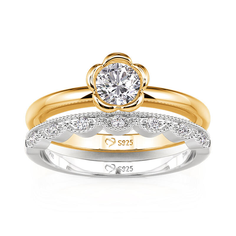 Jeulia Ensemble de Bagues Fleur Dentelle Simple Bicolore