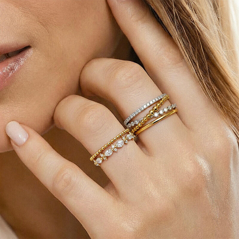 Jeulia Everyday Double Row Marquise Stone Gold Ring Sterling Silver