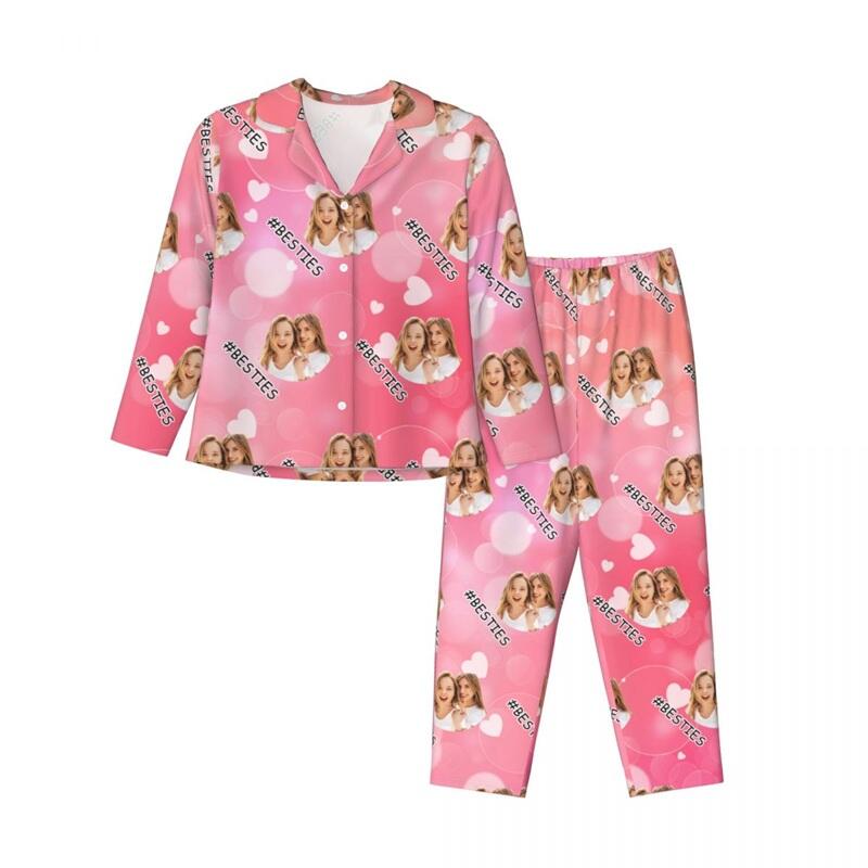 Pigiama personalizzato con foto delle migliori amiche e grazioso disegno di cuori rosa regalo attraente per le amiche