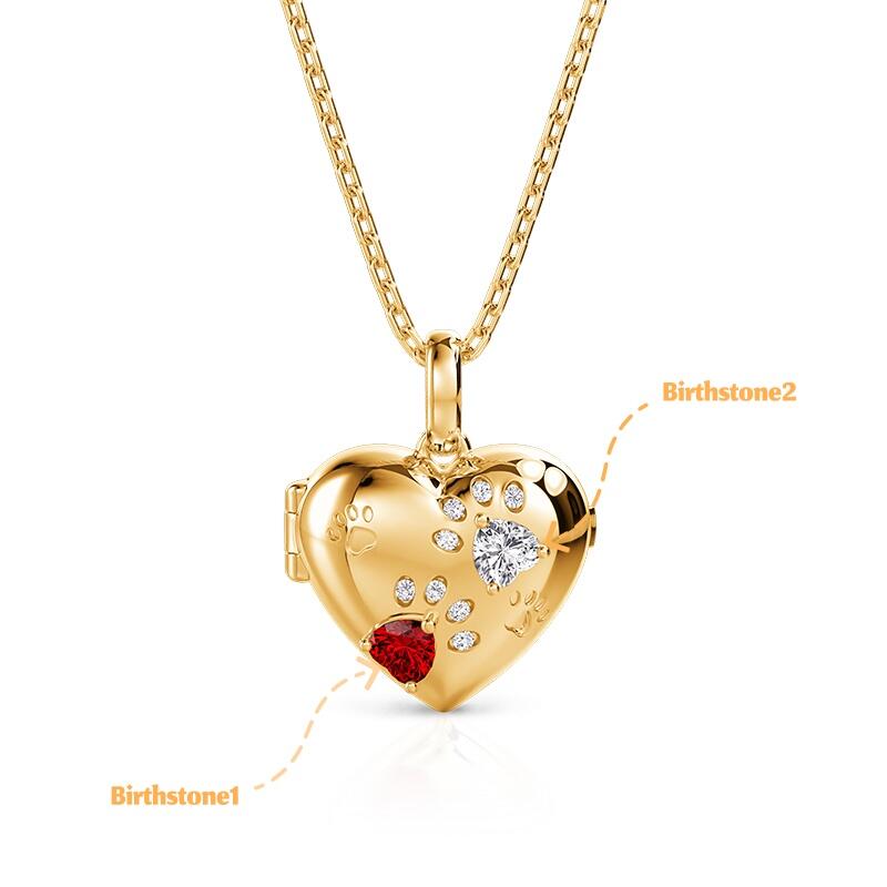 Jeulia Petland Paw Print Custom Birthstone Heart Photo Necklace