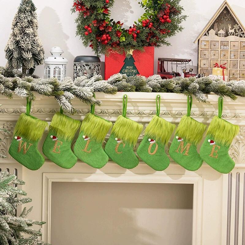 Personalized Green Monster Letter Christmas Stockings Cute Gifts for Kids