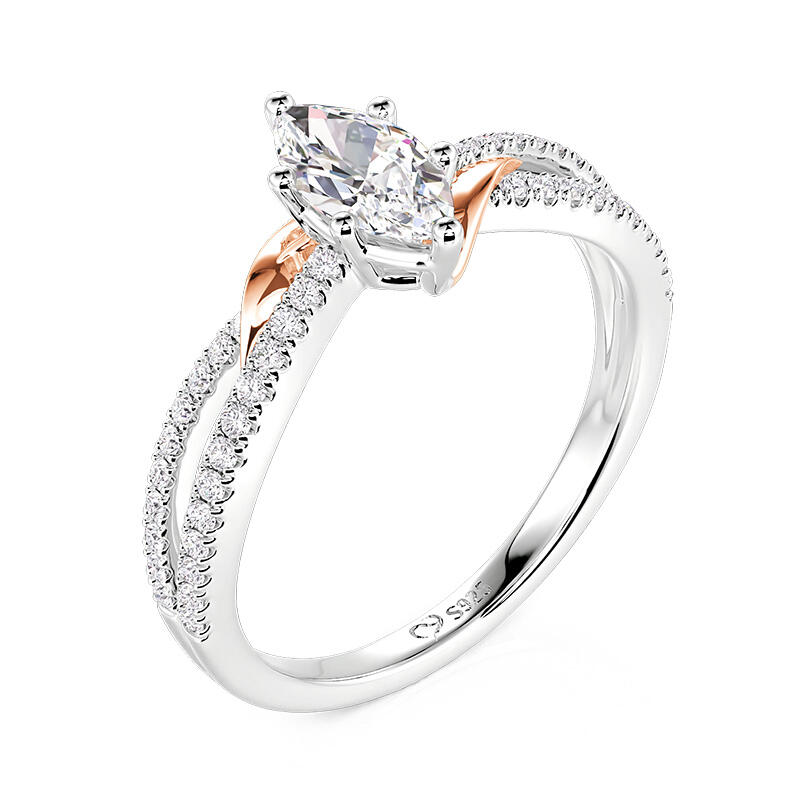 Jeulia Amore Two Tone Ribbon Twisted Marquise Engagement Ring