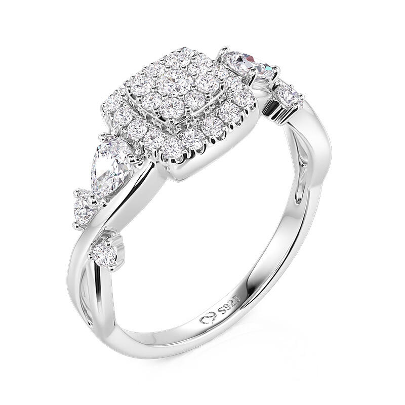 Jeulia Twisted Halo Multi Stone Engagement Ring