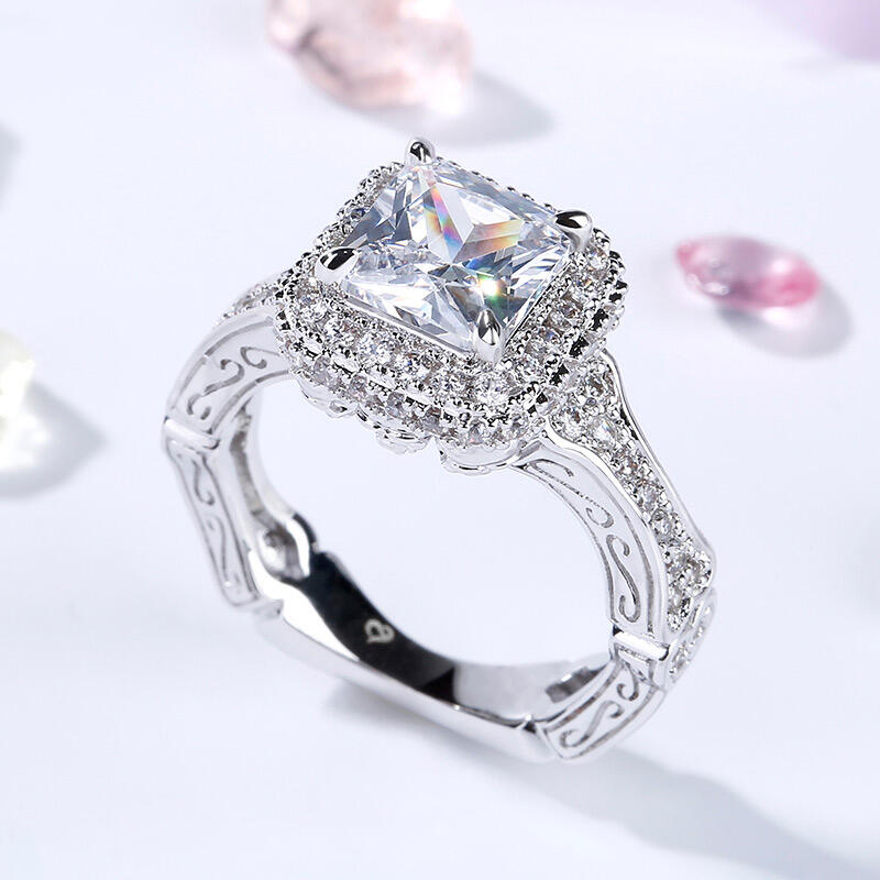 Jeulia Halo Princess Cut Skeleton Sterling Silver Skull Ring