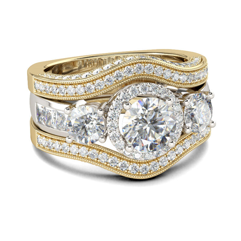 Jeulia Halo Round Cut Sterling Silver Enhancer Ring Set