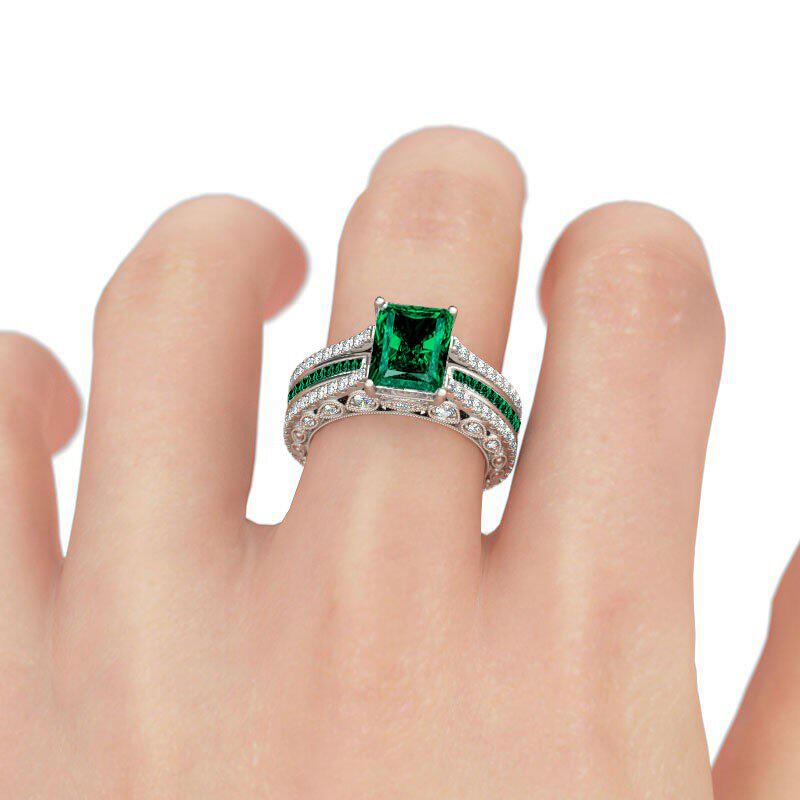 Jeulia Interchangeable Radiant Cut Sterling Silver Ring Set