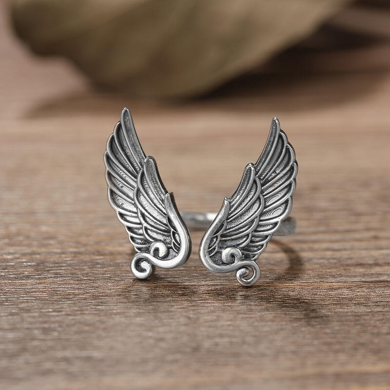 Jeulia Anillo abierto con diseño de alas en plata de ley
