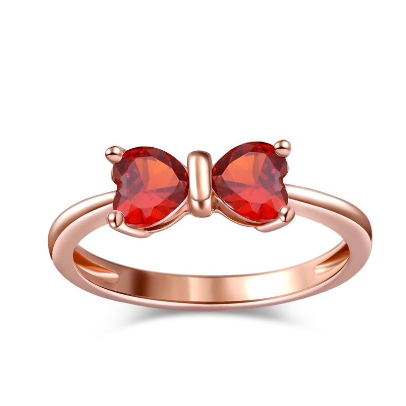 Jeulia Anillo de plata de ley con corte de corazón y lazo rojo