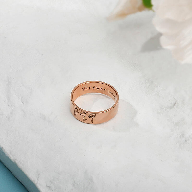 Custom Birth Flower Ring With Text