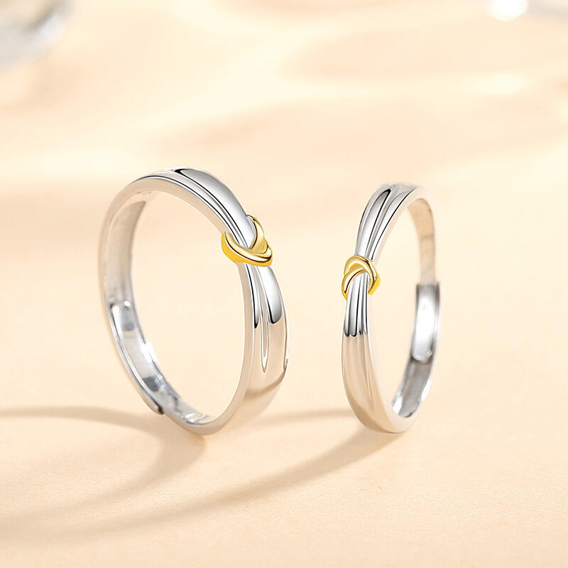 Jeulia Knot Design Two Tone Adjustable Sterling Silver Couple Rings