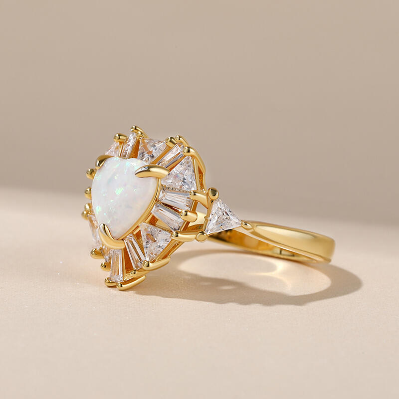 Jeulia "Sparkles Heart" Opal Sterling Silver Ring