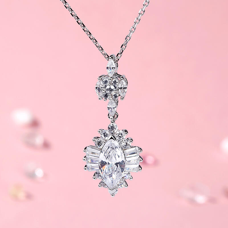 Jeulia Dazzling Halo Marquise Cut Sterling Silver Necklace