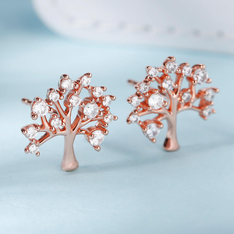 Jeulia "Tree of Life" Round Cut Sterling Silver Earrings