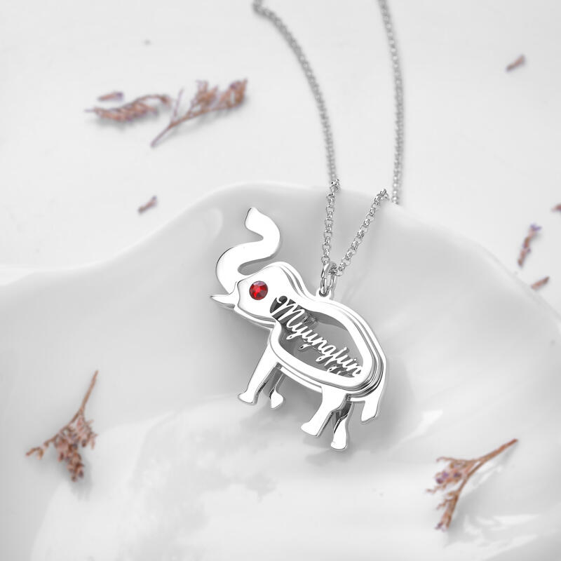Jeulia Elephant Personalized Sterling Silver Necklace with Birthstone