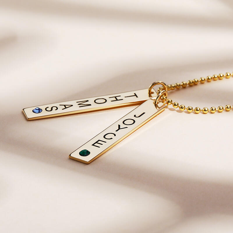 Jeulia Engraved Vertical Bar Necklace With Stones Sterling Silver