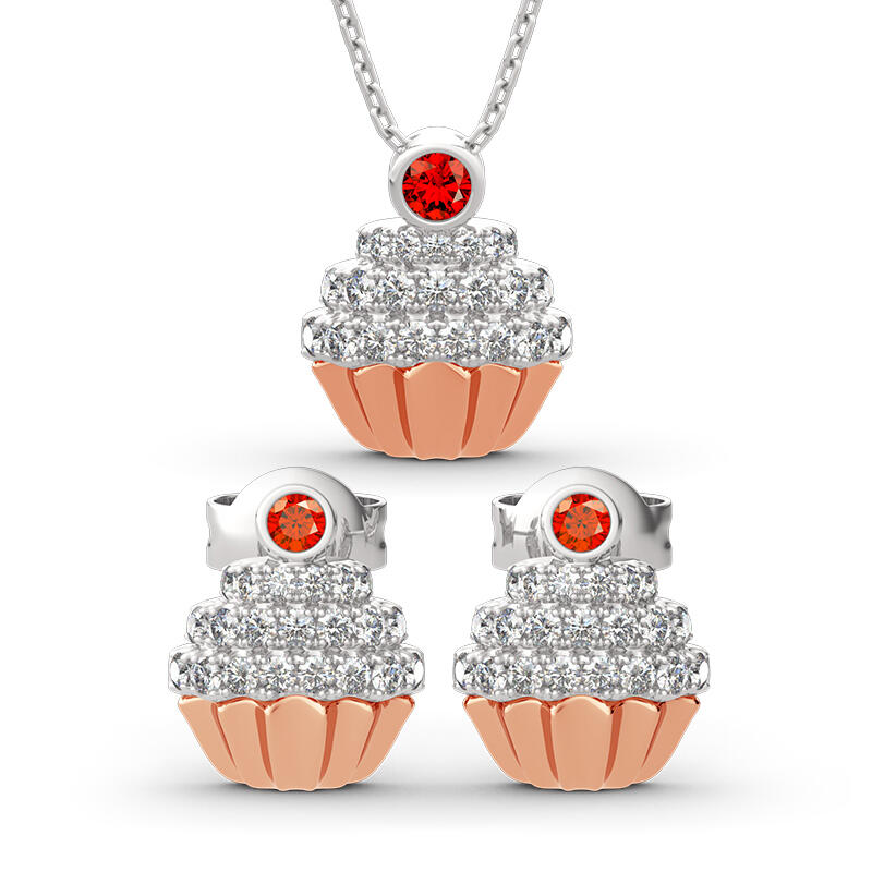 Jeulia "Sweet Secrets" Cupcake Design Sterling Silver Jewelry Set