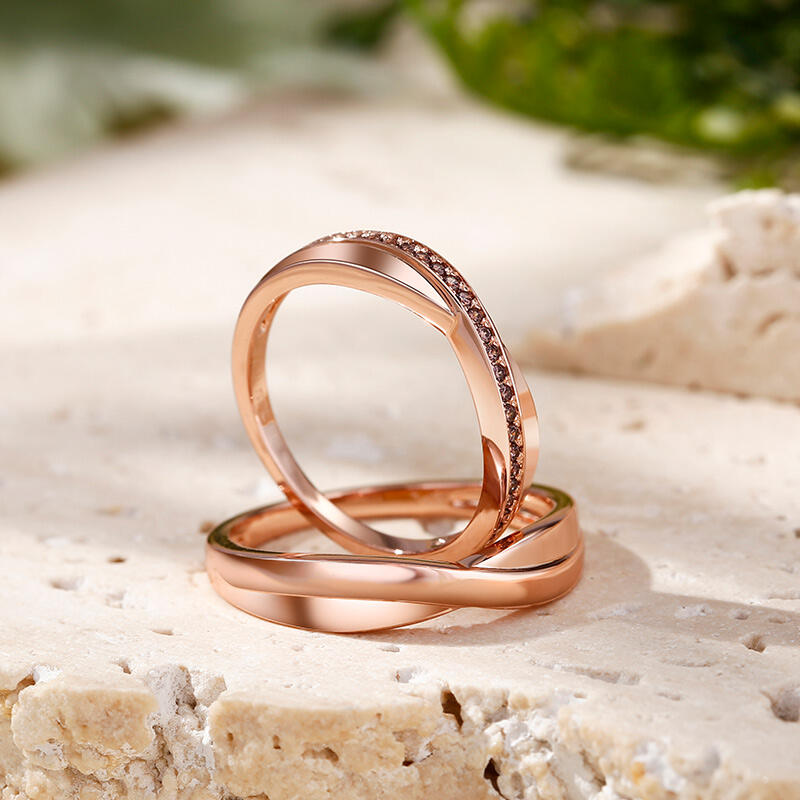 Jeulia Stylish Crossover Sterling Silver Couple Rings