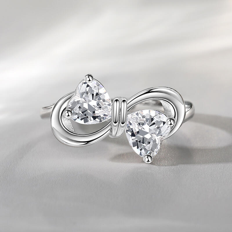 Jeulia Infinity Bow Double Heart Birthstone Ring Sterling Silver