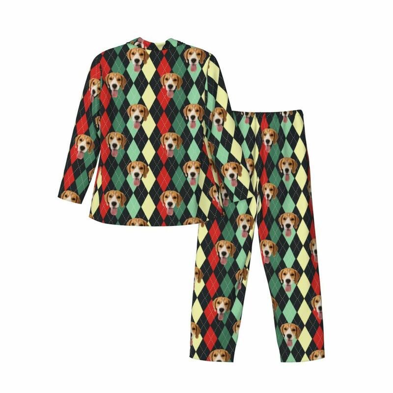 Gepersonaliseerde pyjama aangepast huisdier hoofd foto Argyle Patroon klassiek ontwerp prachtig cadeau voor familie