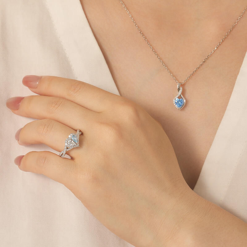 Jeulia Halo Double Pear Cut Custom Heart Promise Ring with Twist Band