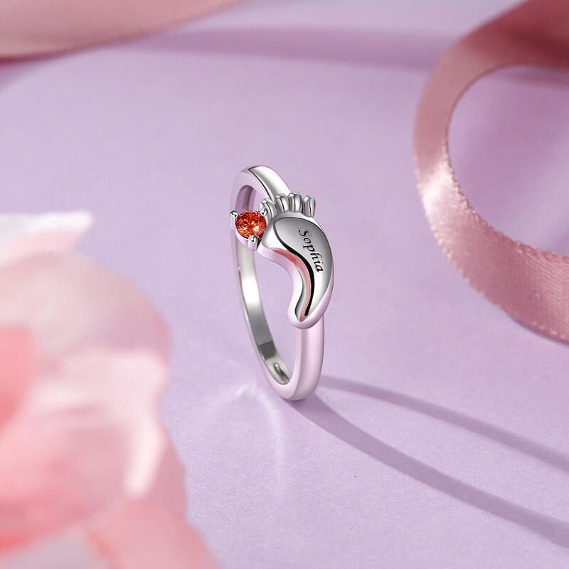 Jeulia Anillo Personalizado de Huella con Piedra Natal y Grabado