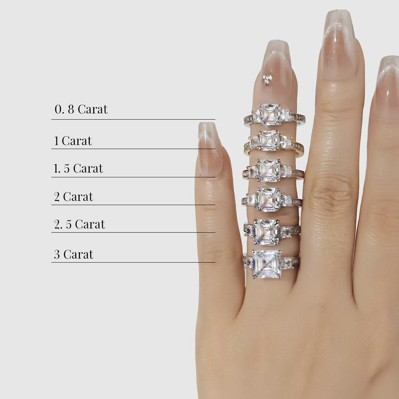 "Du Bist Mein Engel" 2.5 Karat Asscher-Schliff Drei-Stein-Verlobungsring