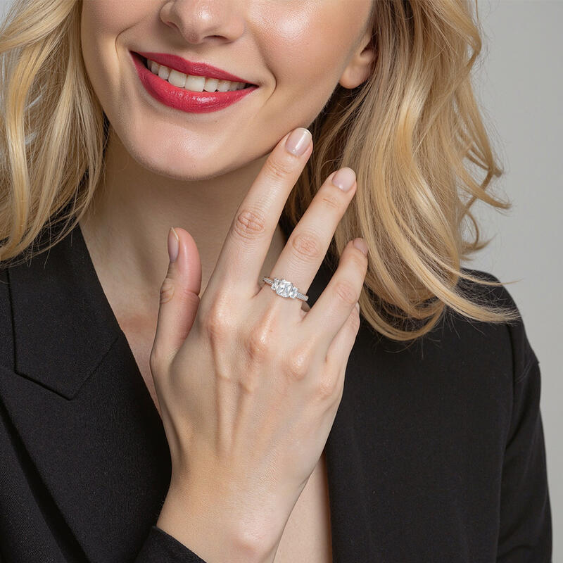 "From the Moment I Saw You" Radiant Cut Three Stone Engagement Ring