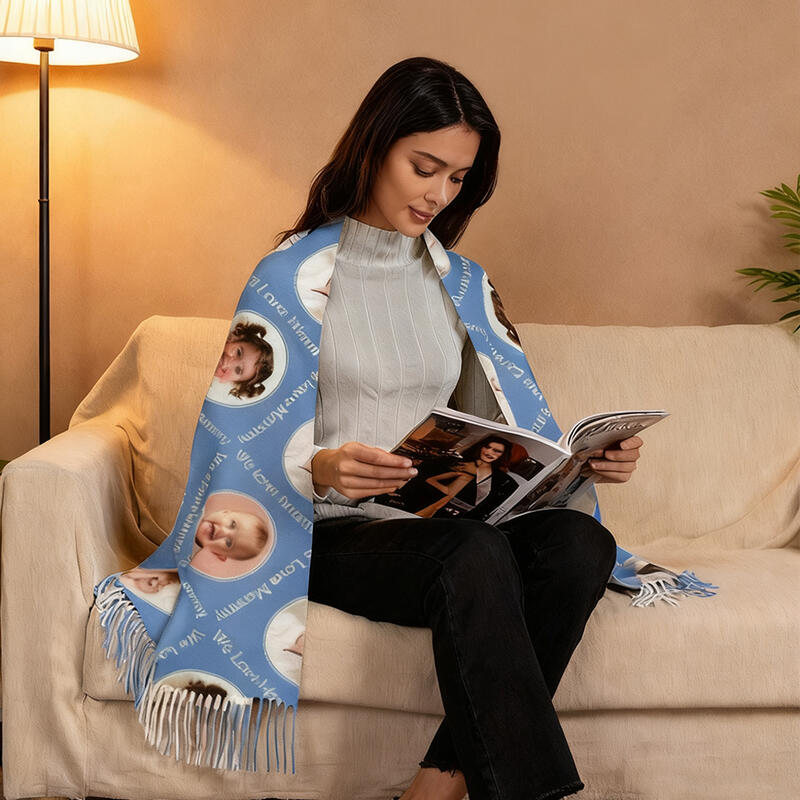 Anpassad halsduk med barnfoto Mjuk sjal Mors dag-present till mamma