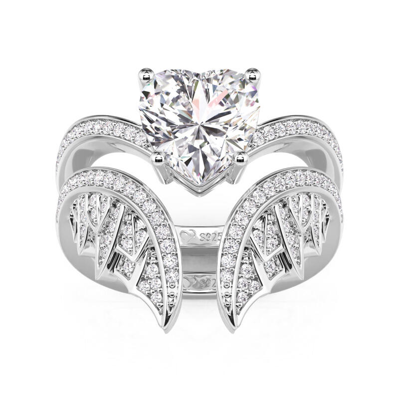 Jeulia Vintage Bat Heart Bridal Ring Set Sterling Silver