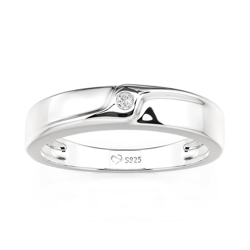 Jeulia Simple Round Cut Men's Wedding Band Sterling Silver