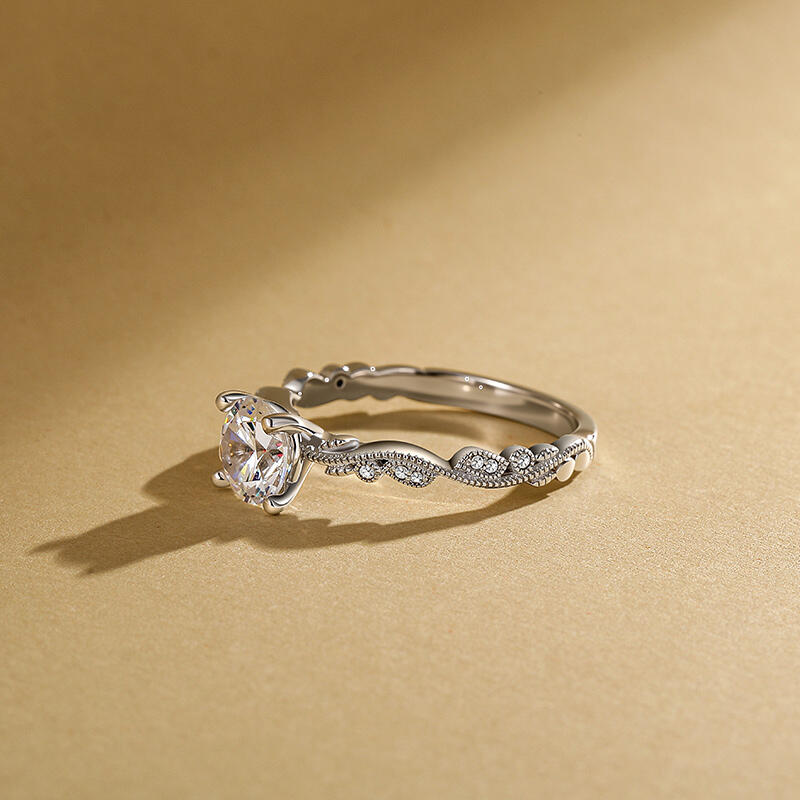 Jeulia Custom Botanical Leaf Beaded Round Engagement Ring