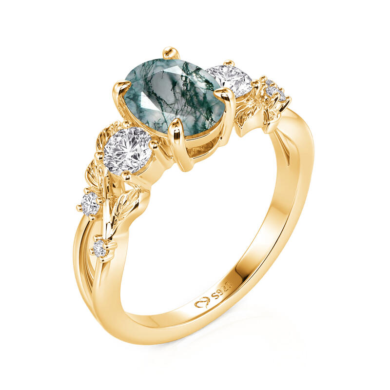 Jeulia Bypass Oval Moss Agate Engagement Ring