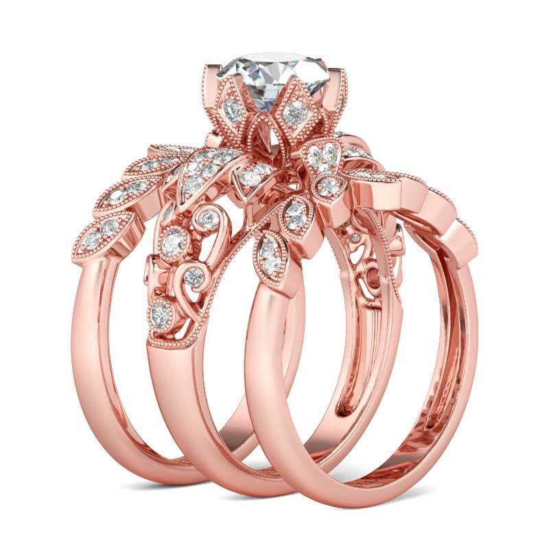 Jeulia Terno De Anillos De Plata De Ley Con Corte Redondo En Forma De Hoja