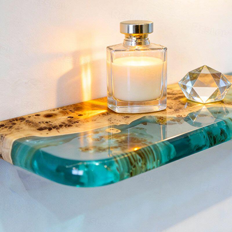 Modern Translucent Green Resin & Wood Floating Shelves - Rustic-Chic ...