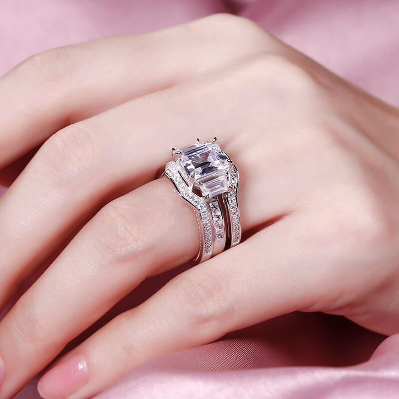 Jeulia Conjunto De Anillos Intercambiables Con Tres Piedras En Plata De Ley