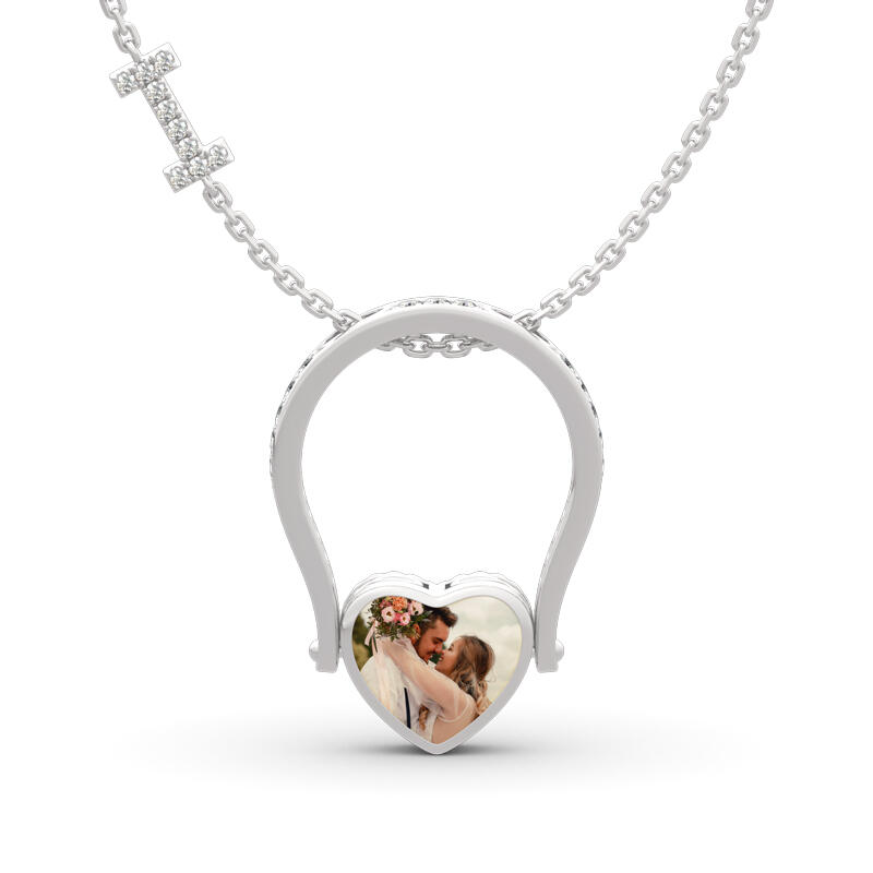 Jeulia "Heart and Infinity" Sterling Silver Personalized Photo Ring (With A Free Chain)
