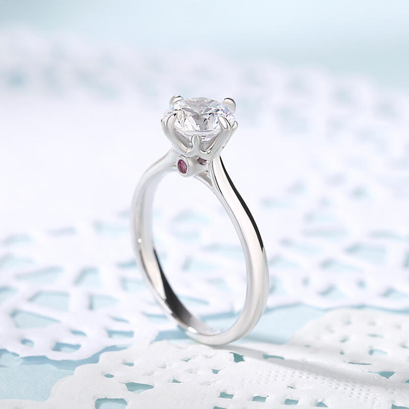 Jeulia Fork Design Round Cut Sterling Silver Ring