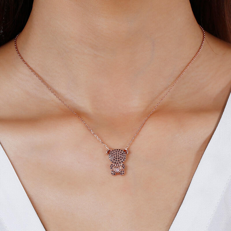Jeulia "Look At Me" Bear Design Sterling Silver Necklace