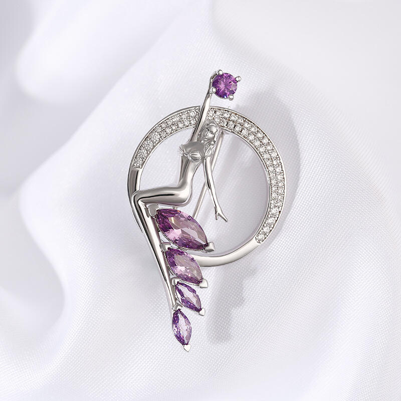Jeulia "Journey Under The Sea" Marquise Cut Sterling Silver Brooch