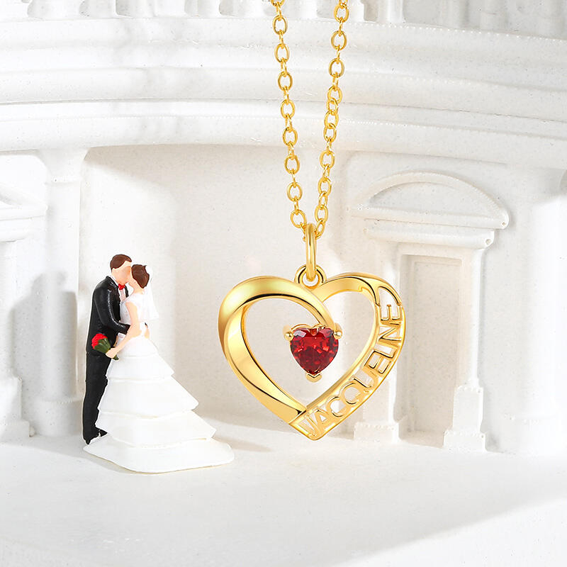 Jeulia Personalized Name Heart Birthstones Sterling Silver Necklace