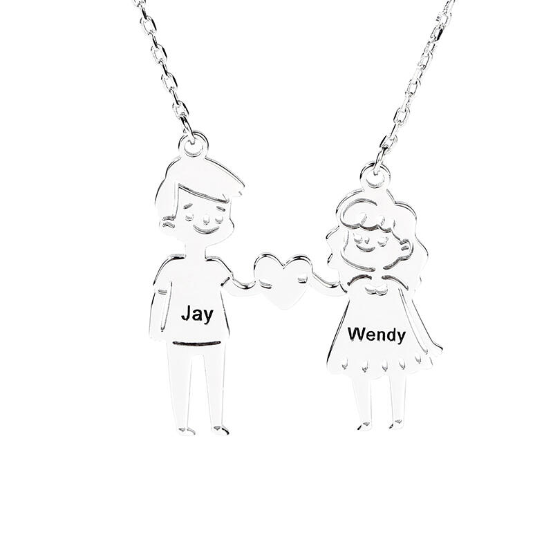 Jeulia Couple Personalized Sterling Silver Necklace