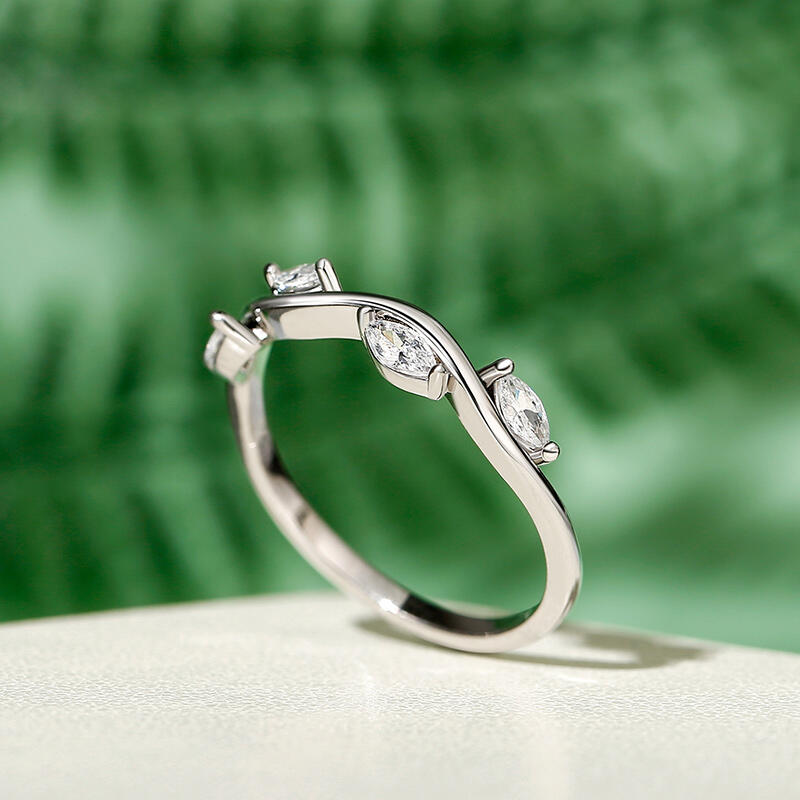 Jeulia "Branch & Leaves" 10K/14K/18K Gold Platinum Marquise Cut Band